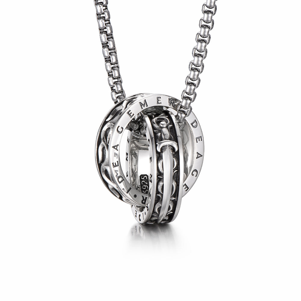 Vintage Sword & Flame Double Ring Necklace