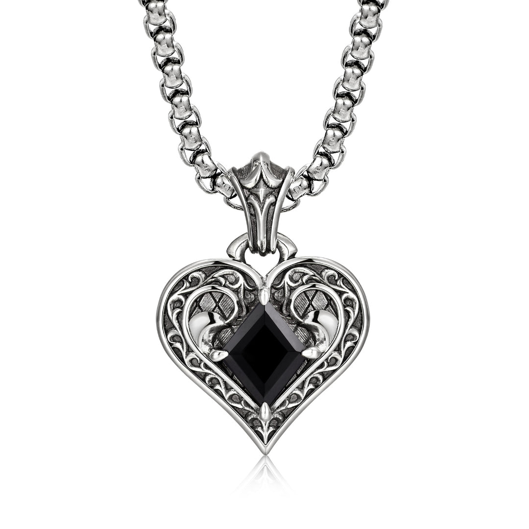 Vintage Black Gem Heart Suit Pendant