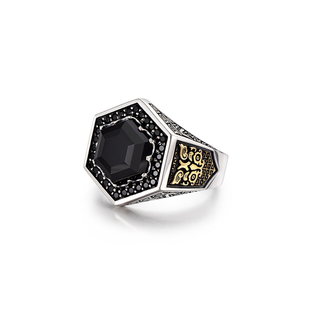 Ancient Hexagon Black Onyx Signet Ring