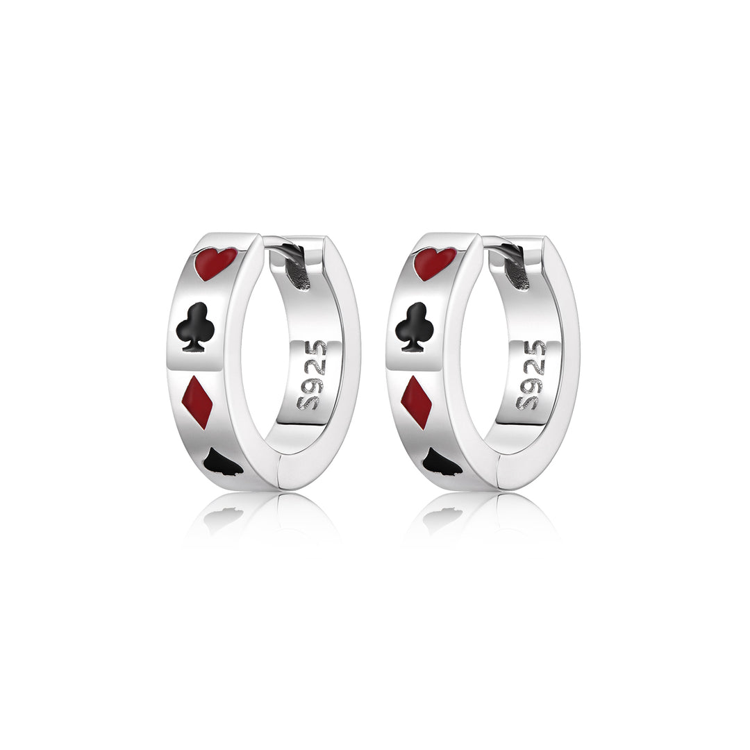Sterling Silver Poker Suit Hoop Earrings