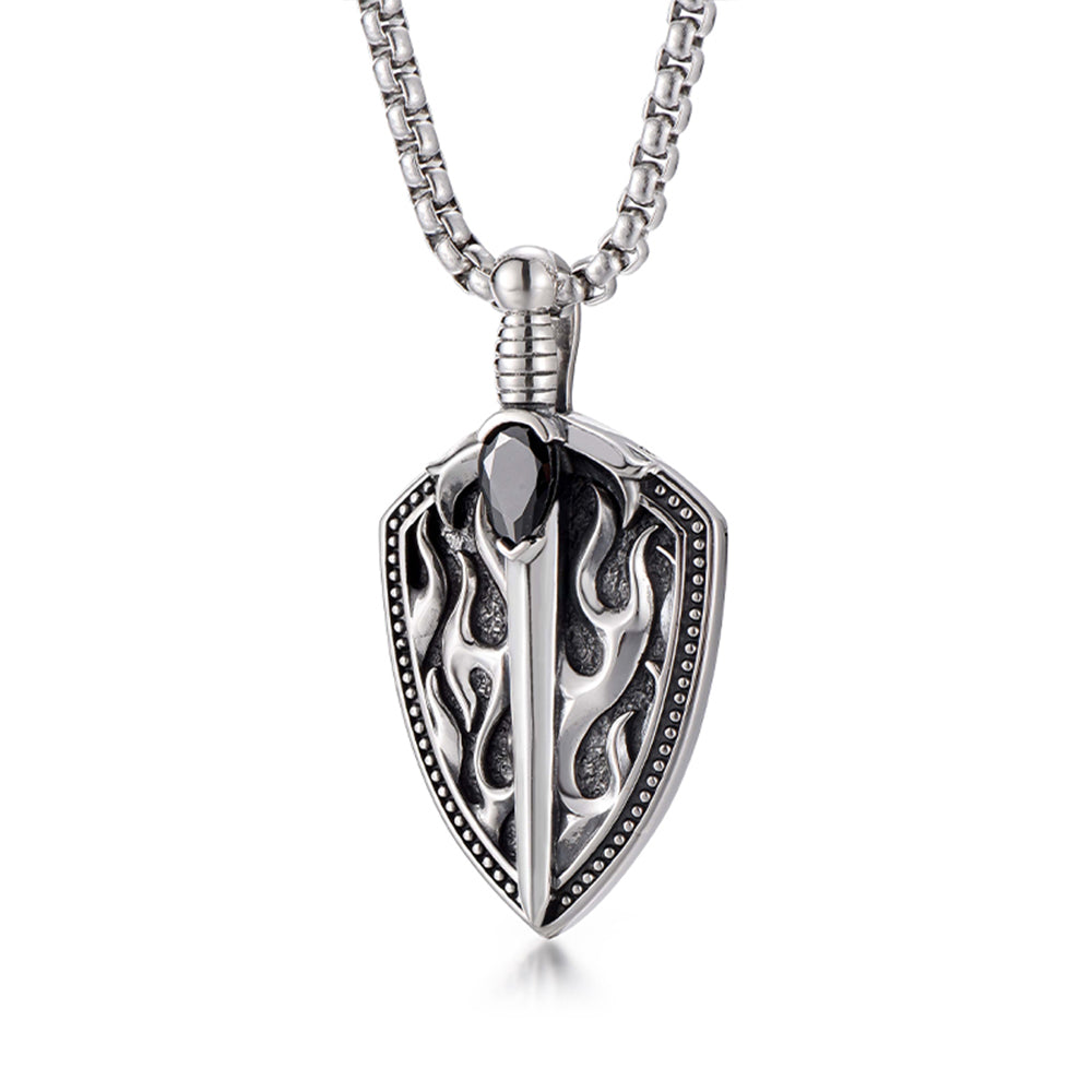 Vintage Flame Sword & Sheild Pendant