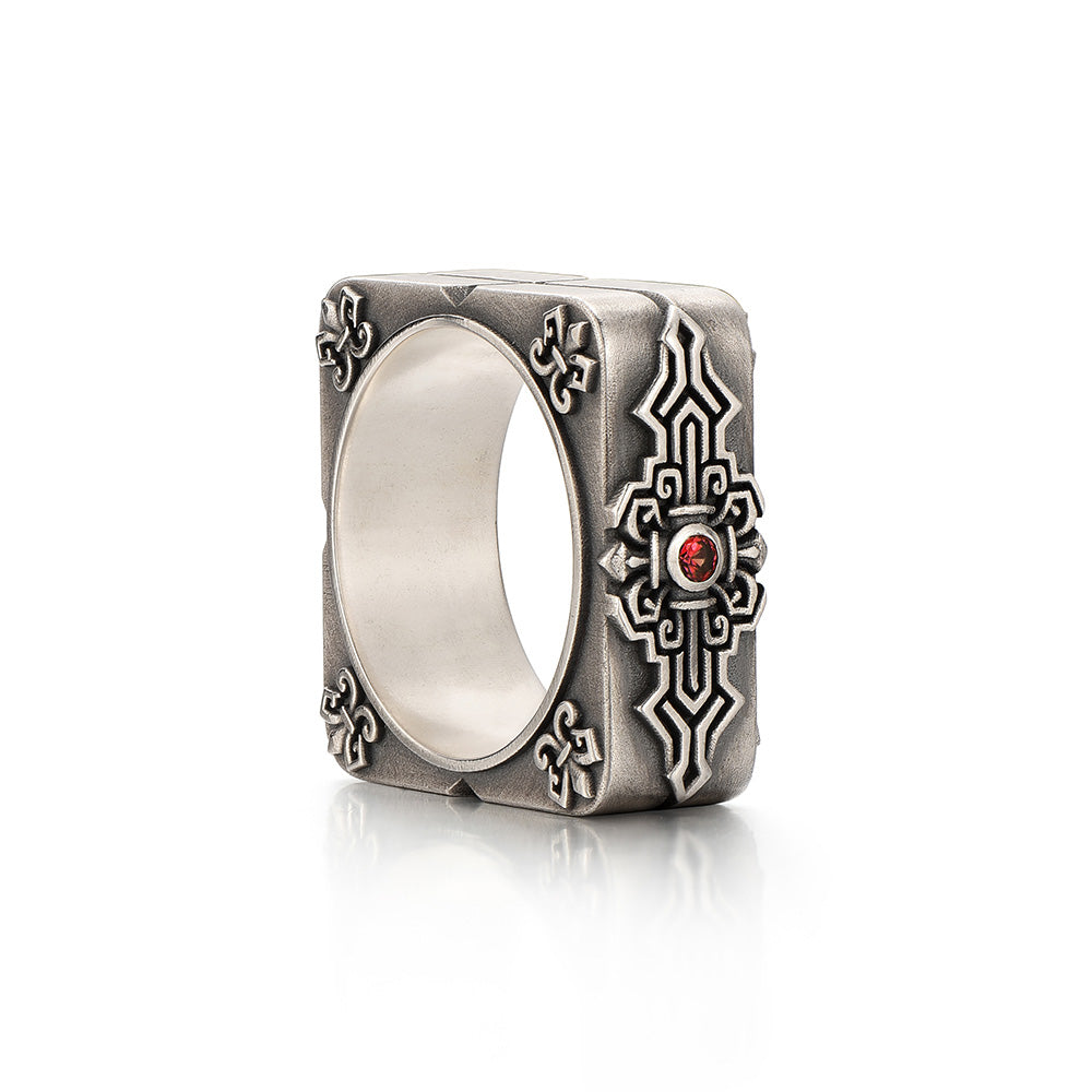 Vintage Ruby Square Emblem Ring Band