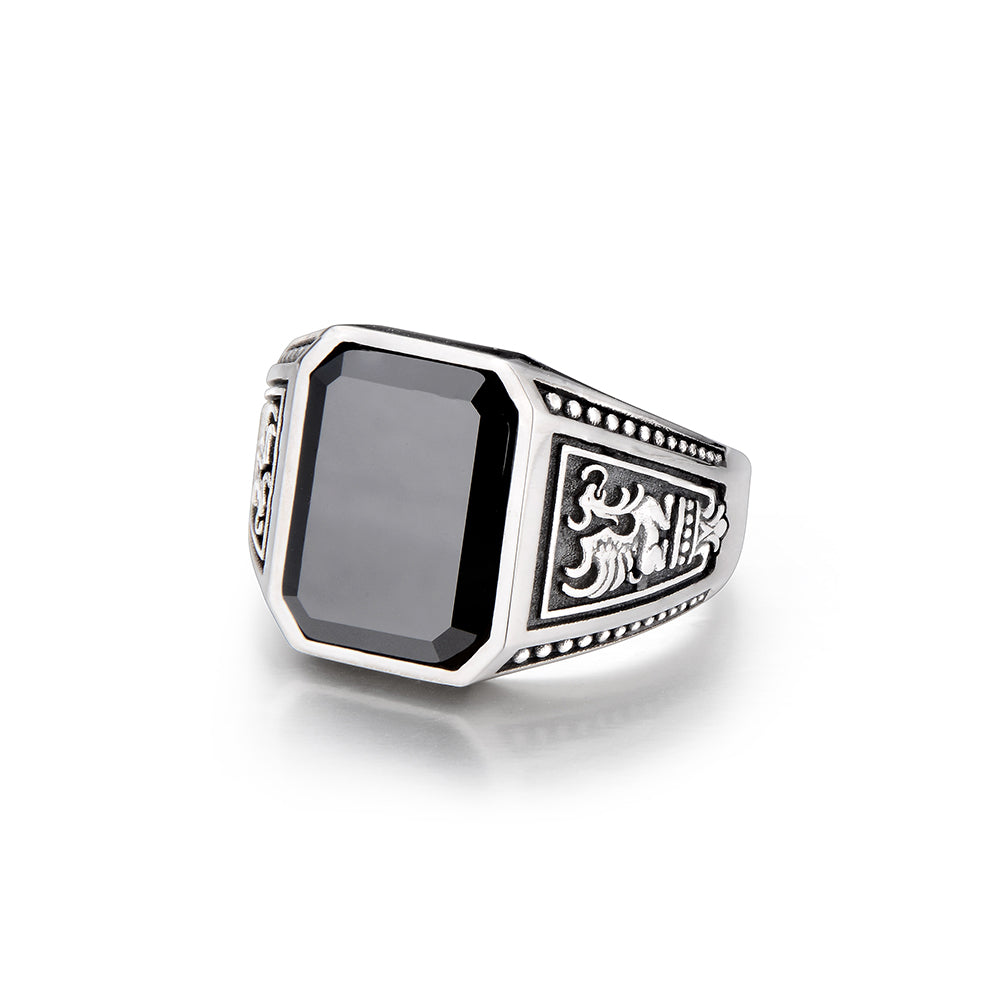 Vintage House of Dragon Black Onyx Signet Ring