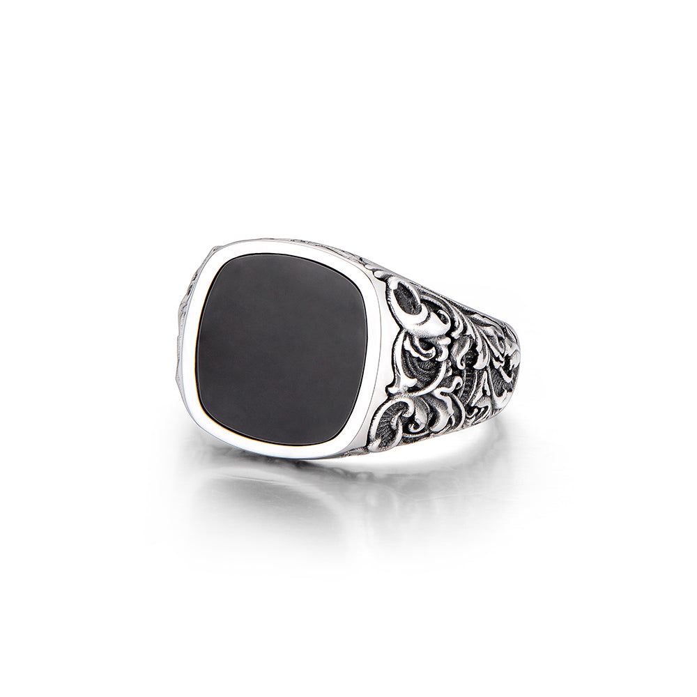 Fleur-De-Lis Black Onyx Signet Ring