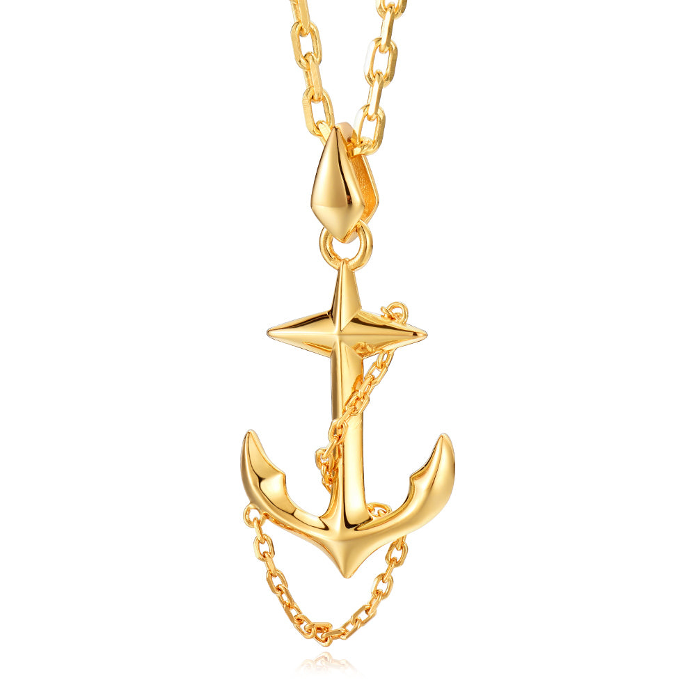 Golden Crux Anchor Pendant Necklace