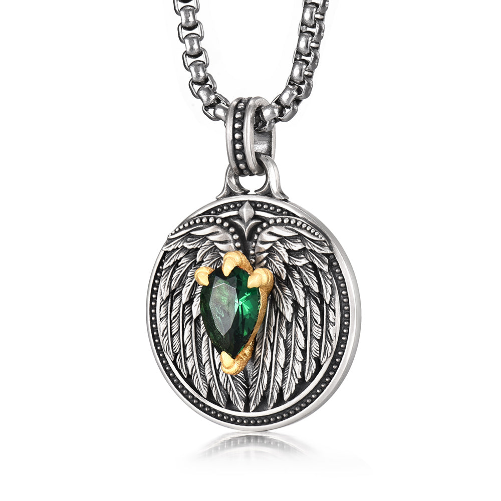 Vintage Emerald Spirit Eagle Wings Pendant