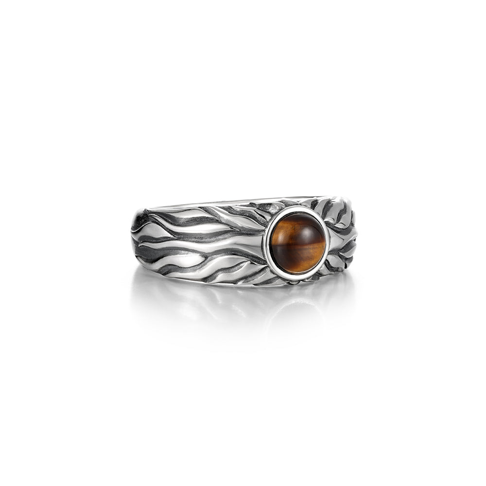 Vintage Sun Motif Tiger Eye Stone Ring Band