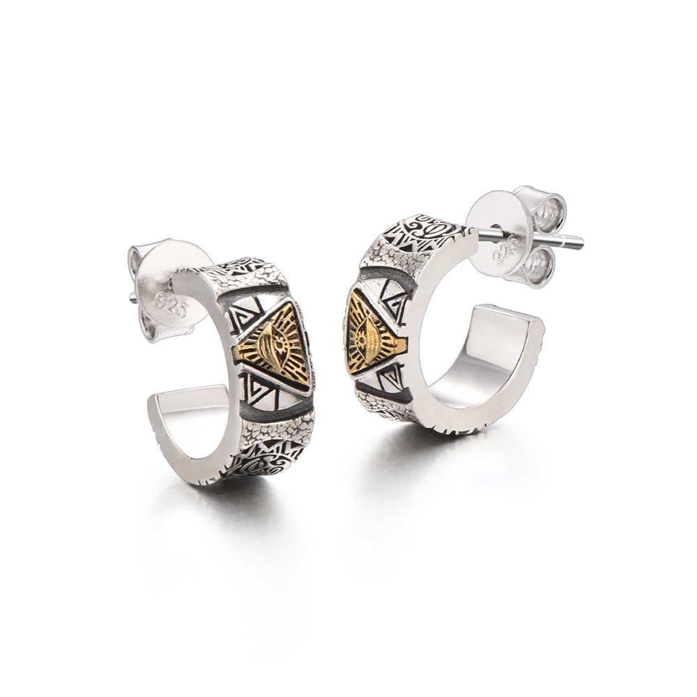 Vintage All Seeing Eye Totem Hoop Earrings