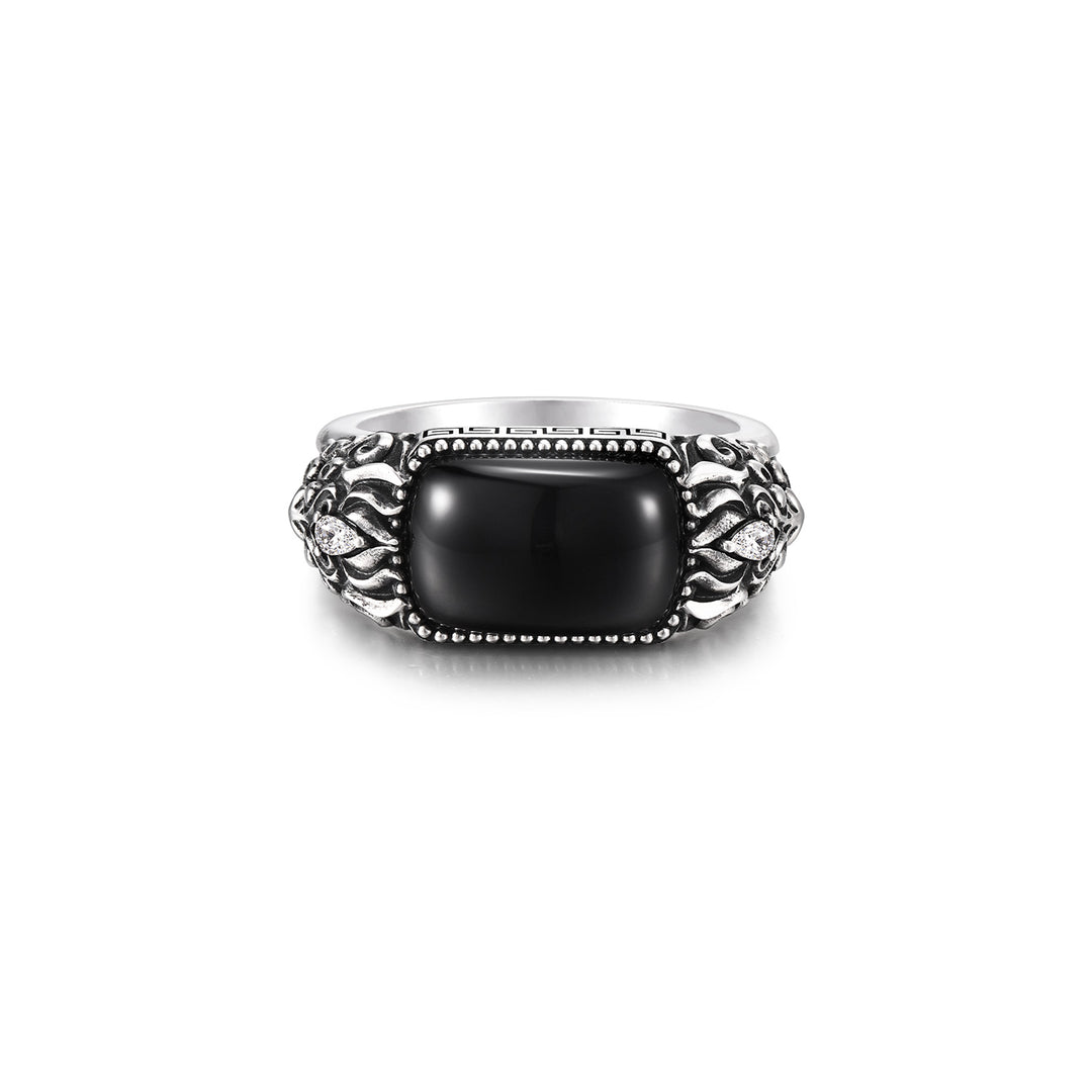 Vintage Guardian Beast Black Onyx Armor Ring