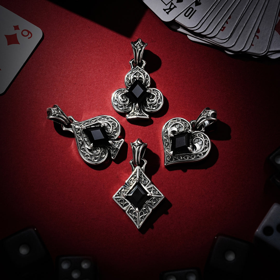 Vintage Black Gem Club Suit Pendant