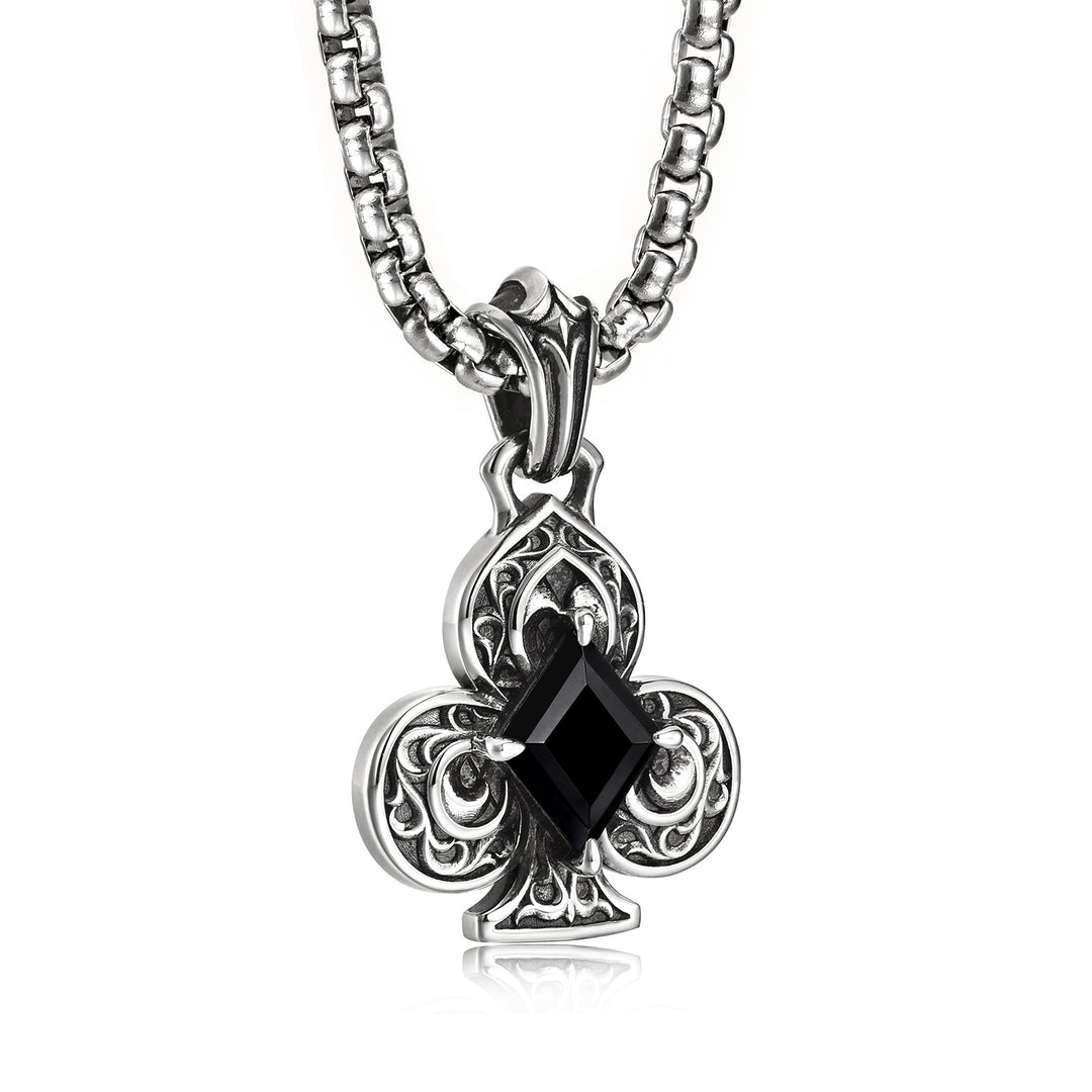 Vintage Black Gem Club Suit Pendant