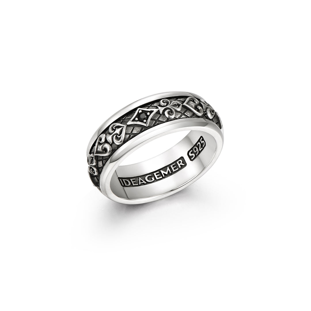 Black Poker Card Spinner Ring Band