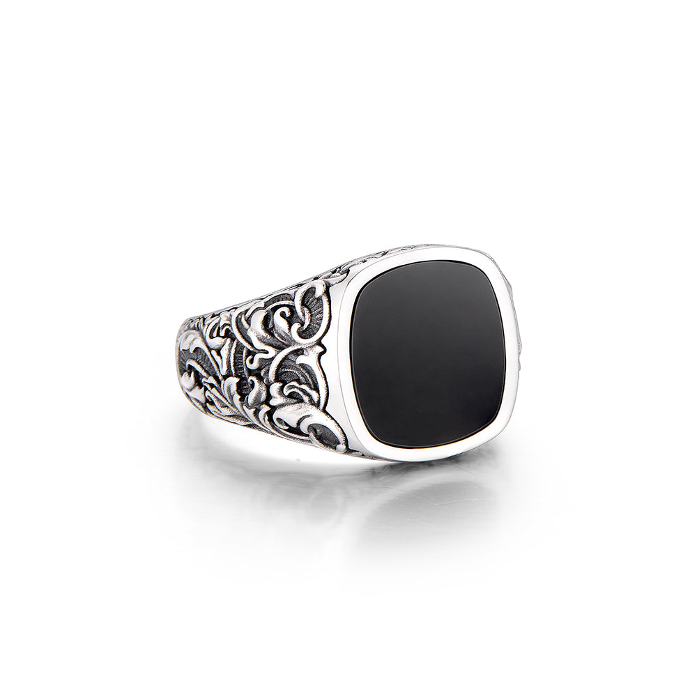 Fleur-De-Lis Black Onyx Signet Ring