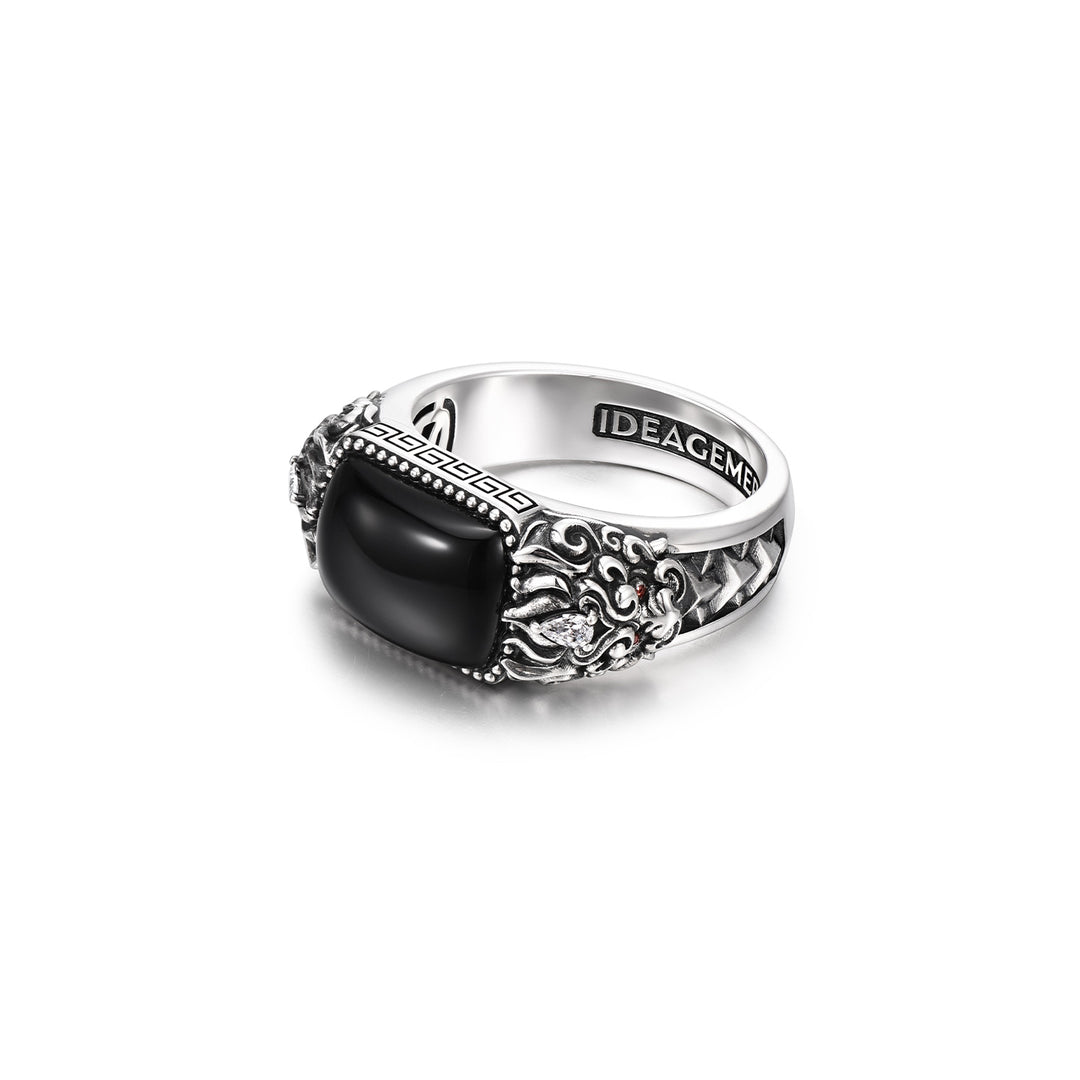 Vintage Guardian Beast Black Onyx Armor Ring