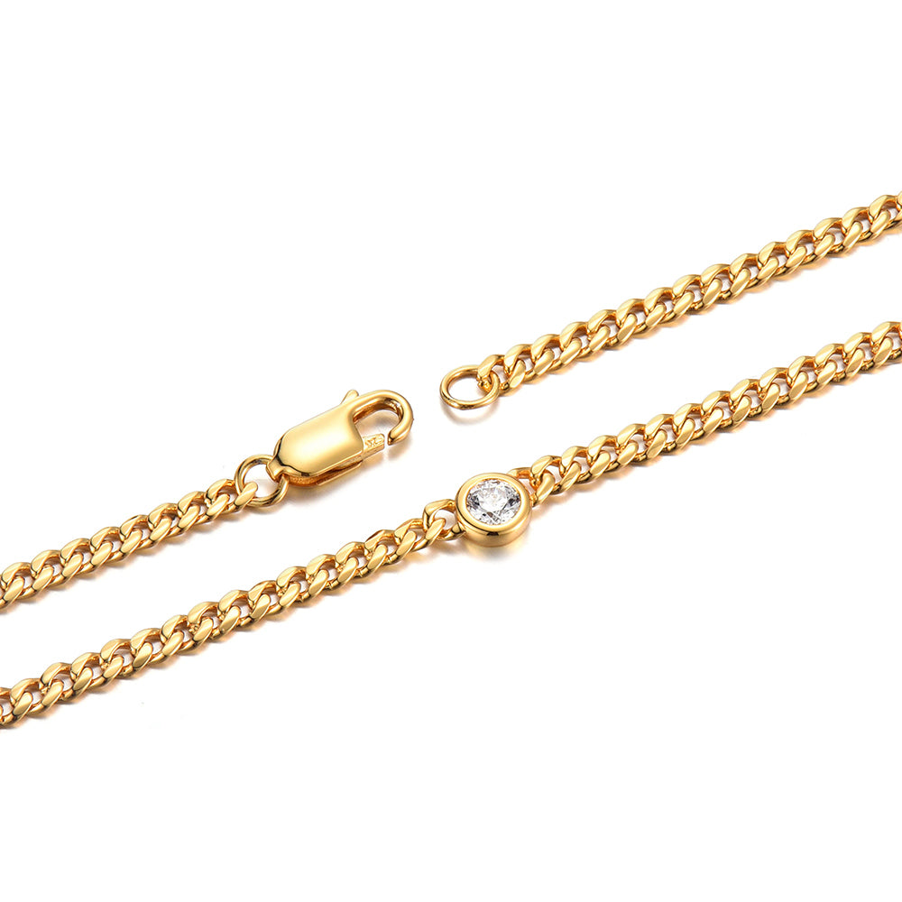 3mm Solo Gem Curb Cuban Link Chain Necklace
