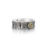 Vintage Eye of Horus & Sun Carved Ring Band