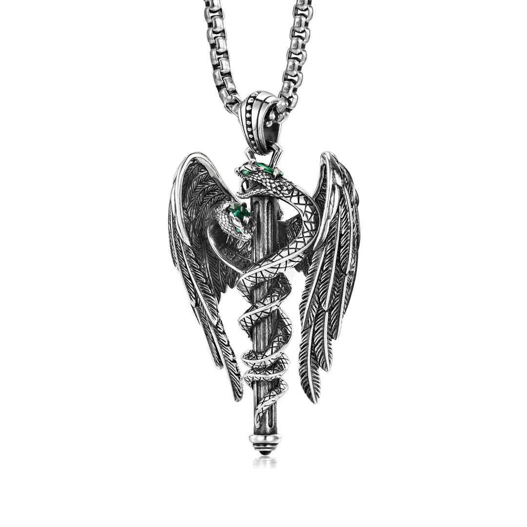Vintage Double Spirit Snake Caduceus Pendant