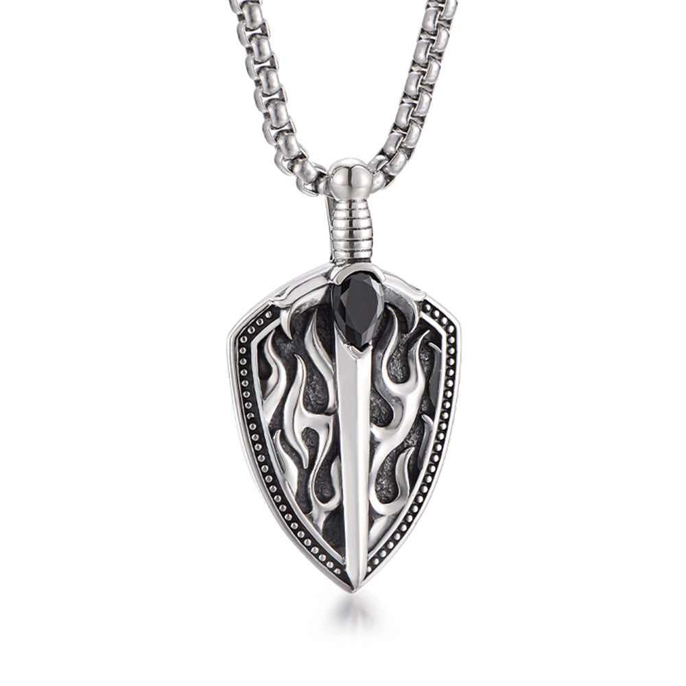Vintage Flame Sword & Sheild Pendant