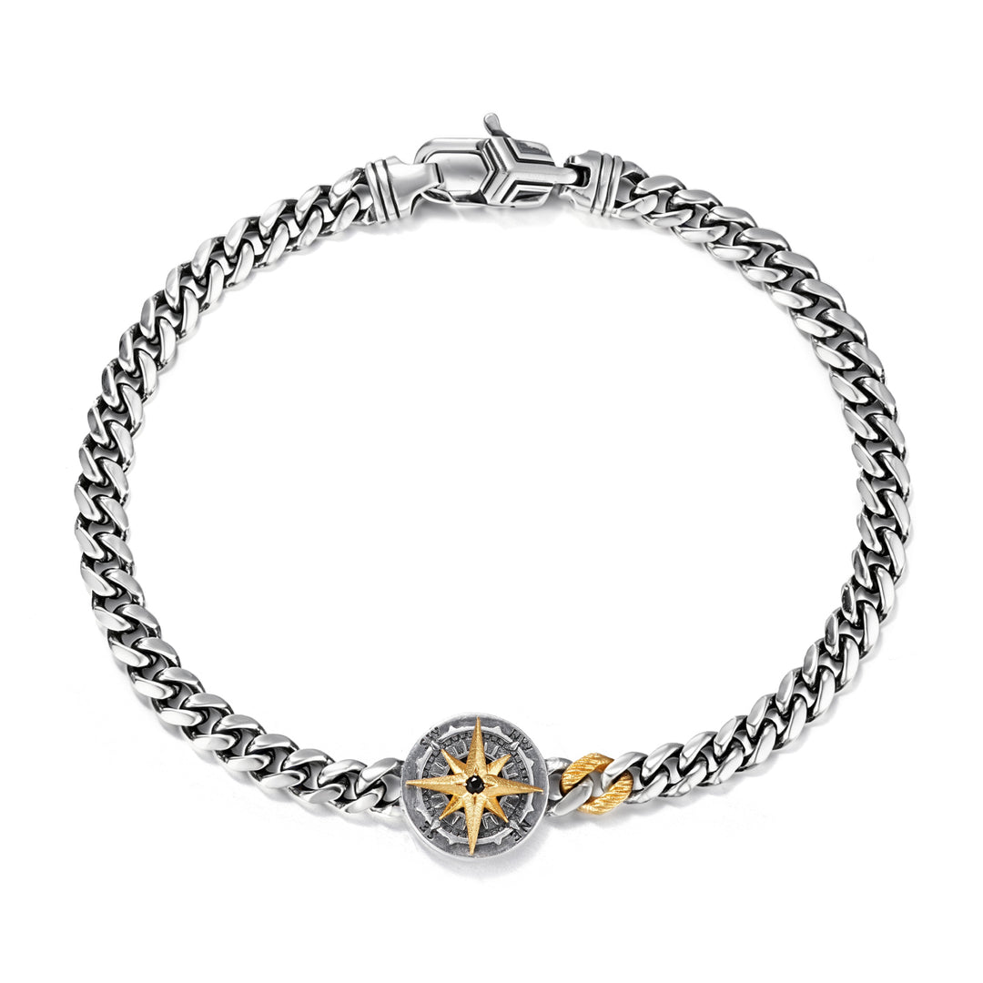 Vintage Two-Tone Sovereign Compass Cuban Bracelet