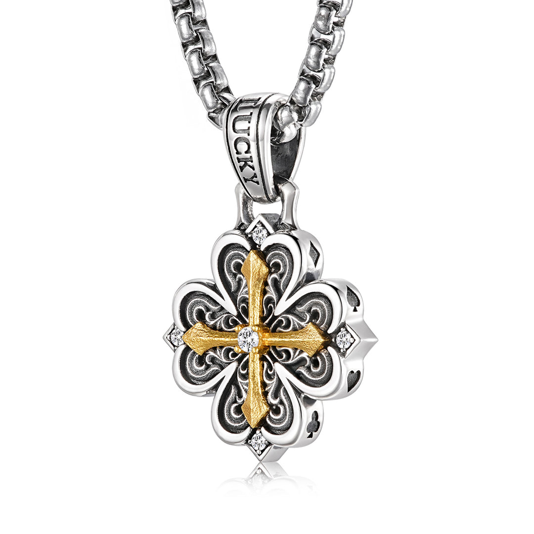 Vintage Two Tone Cross Clover Pendant