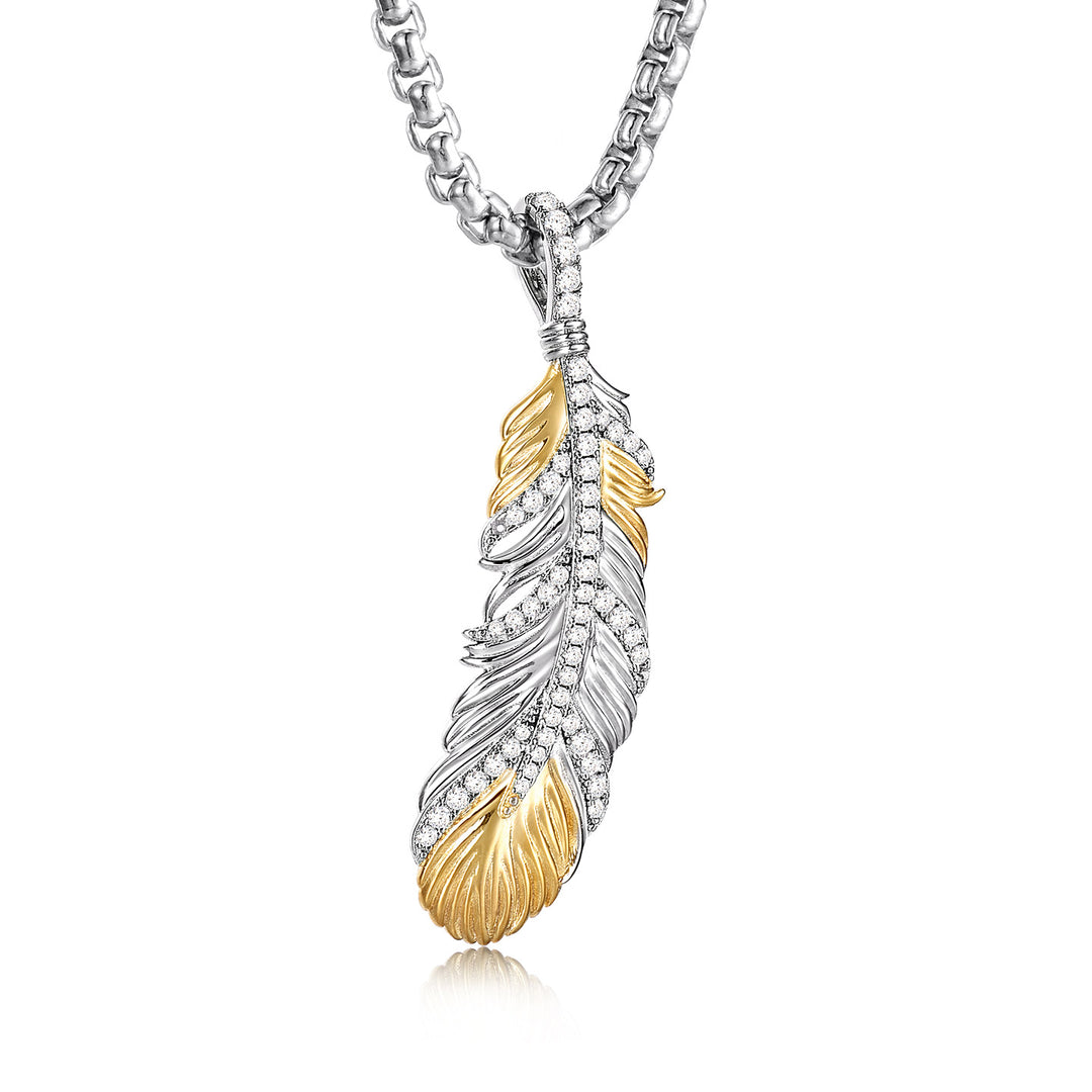 Two-Tone Iced Feather Pendant