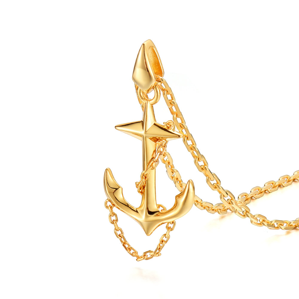 Golden Crux Anchor Pendant Necklace