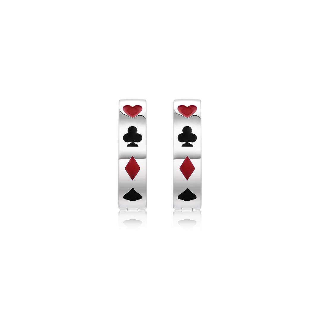 Sterling Silver Poker Suit Hoop Earrings