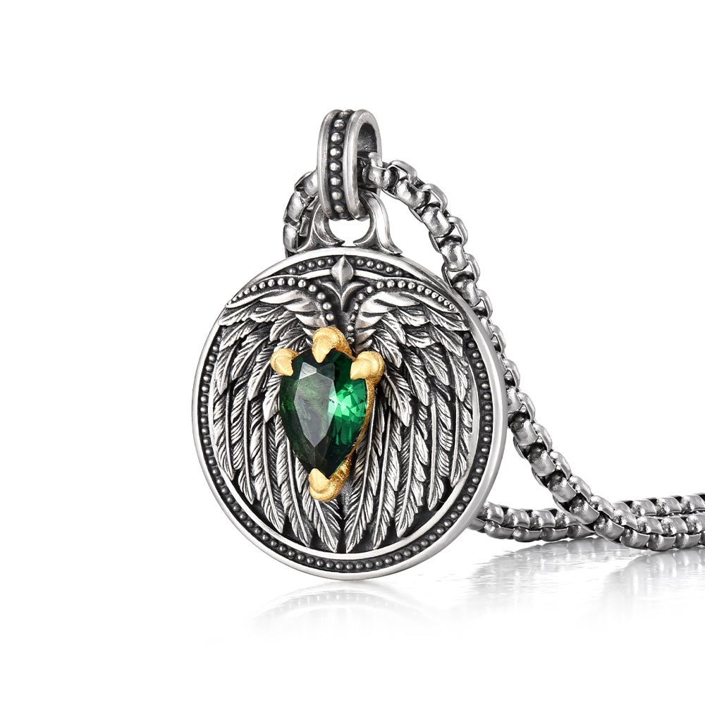 Vintage Emerald Spirit Eagle Wings Pendant