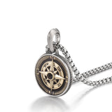 IDEAGEMER Compass Sterling Silver Necklace Hip Hop Pendants