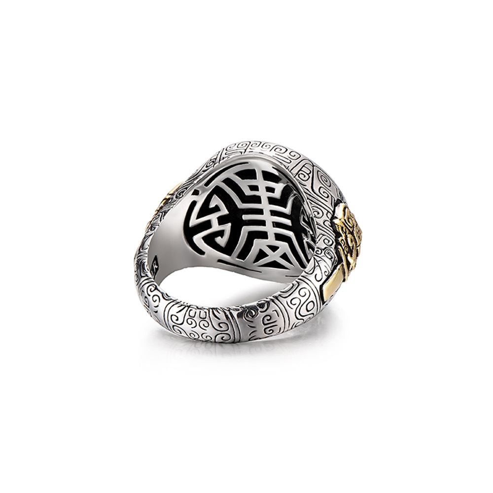 Bronze Pattern Black Onyx Signet Ring