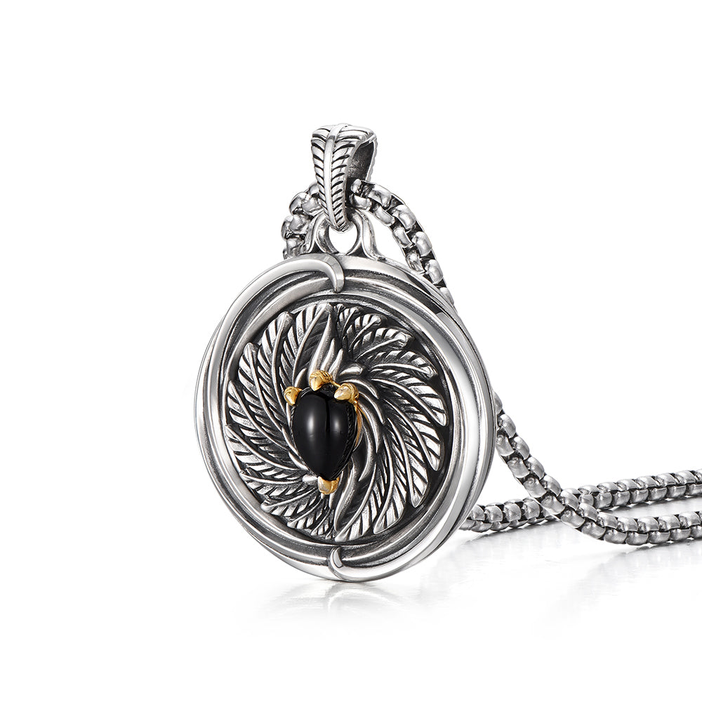 Vintage Black Onyx Spirit Eagle Spinning Wings Pendant