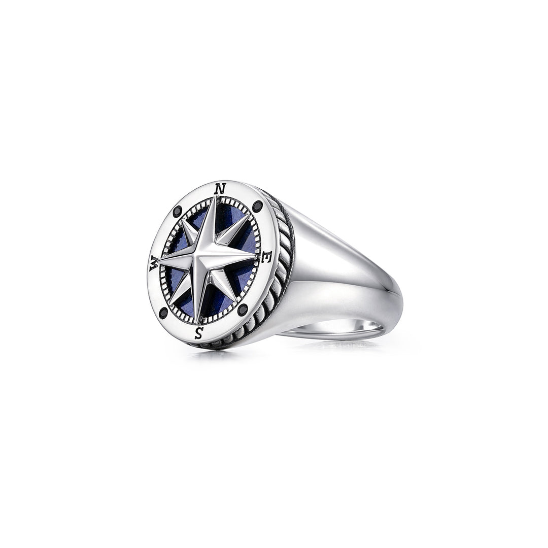 Lapis Lazuli Compass Star Signet Ring