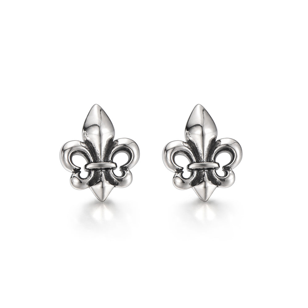Vintage Fleur De Lis Iris Stud Earrings