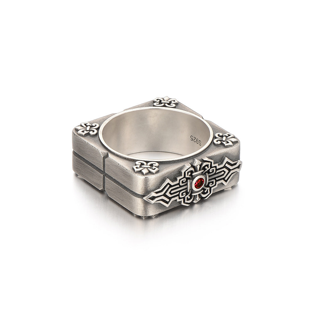 Vintage Ruby Square Emblem Ring Band