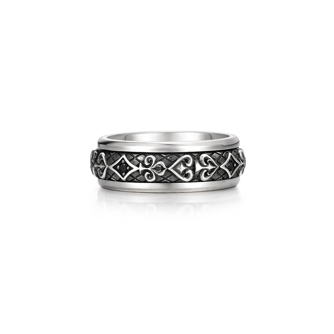Black Poker Card Spinner Ring Band