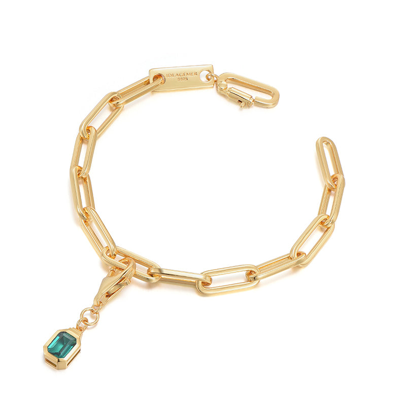Emerald Gemstone Paper clip Bracelet