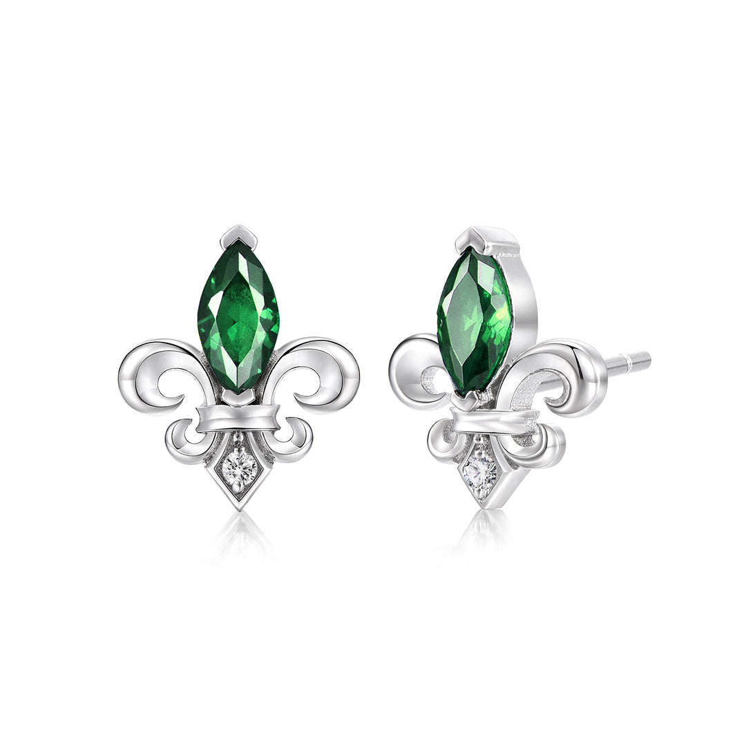 Fleur-de-lis Emerald Stud Earrings