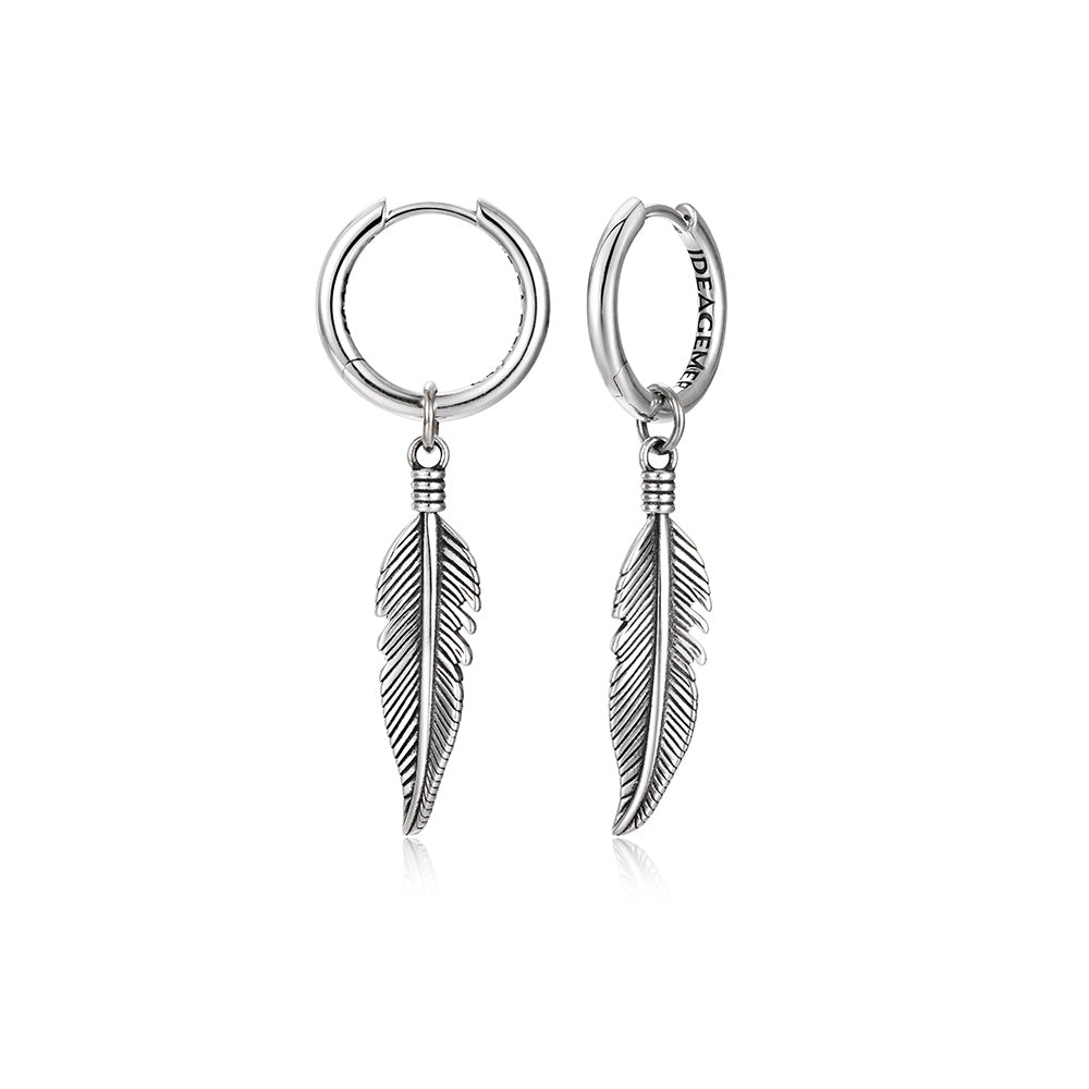 Feather Drop Hoop Earrings