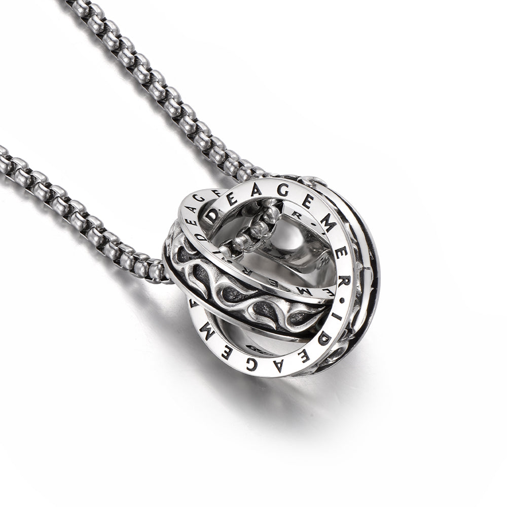 Vintage Sword & Flame Double Ring Necklace
