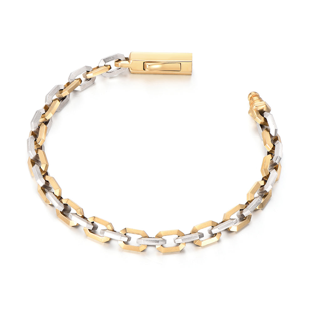 [Made To Order] Solid Faceted Link Chain Bracelet-18K Gold & S925
