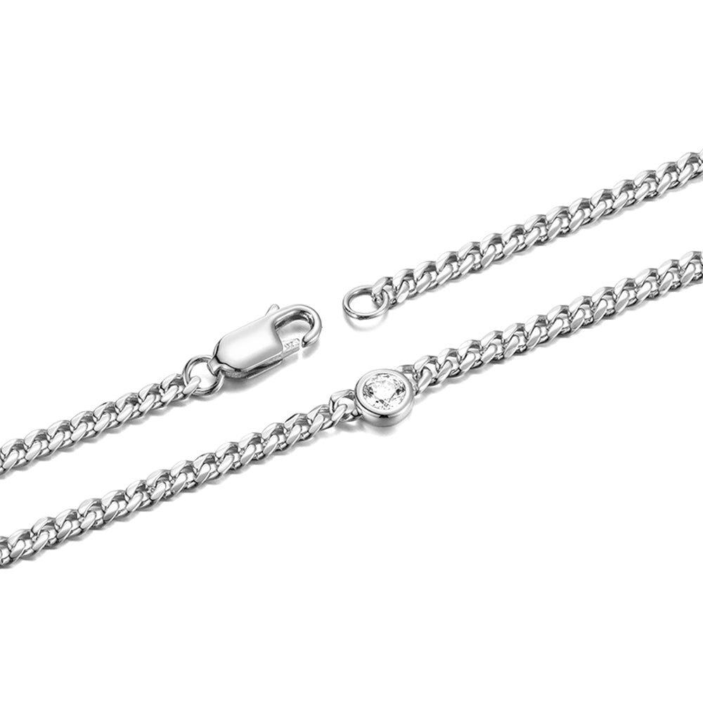 3mm Solo Gem Curb Cuban Link Chain Necklace