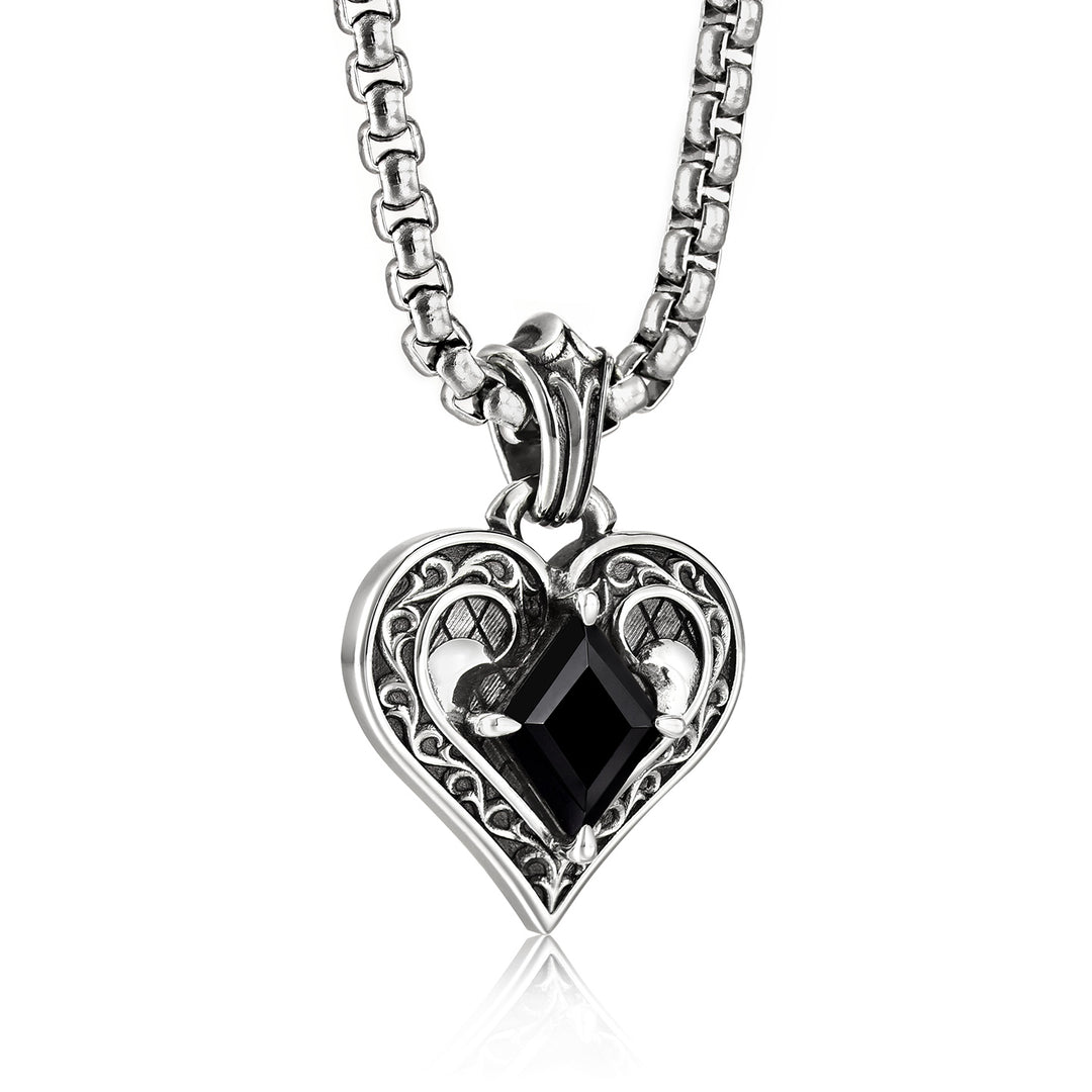 Vintage Black Gem Heart Suit Pendant