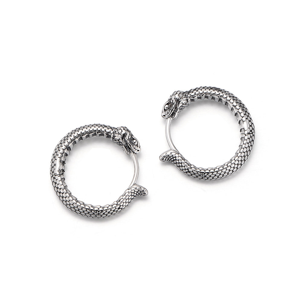 Vintage Python Hoop Earrings for Men | 925 Sterling Silver Snake Design ...