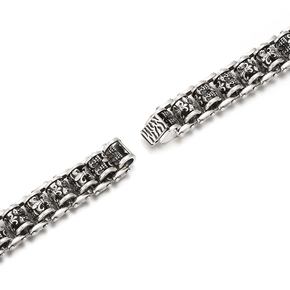Vintage Fleur-De-Lis Skull Roller Chain Bracelet
