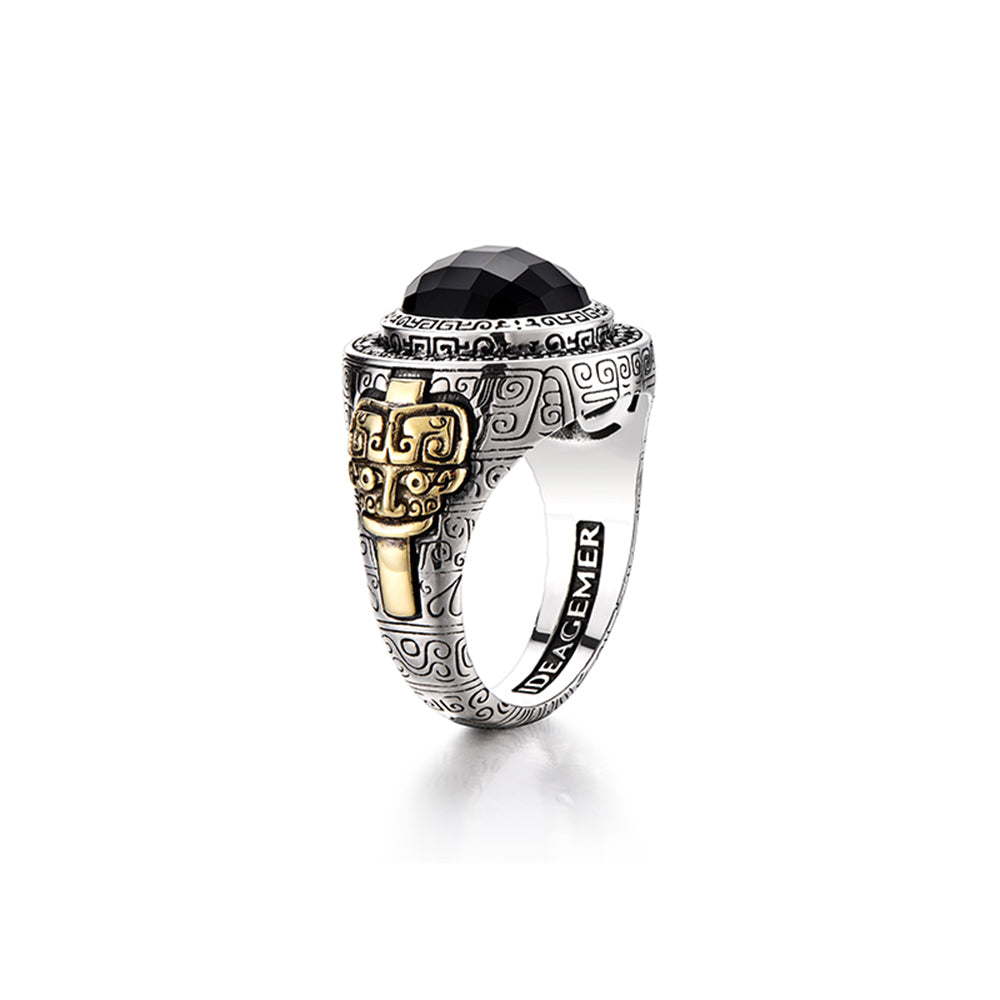 Bronze Pattern Black Onyx Signet Ring