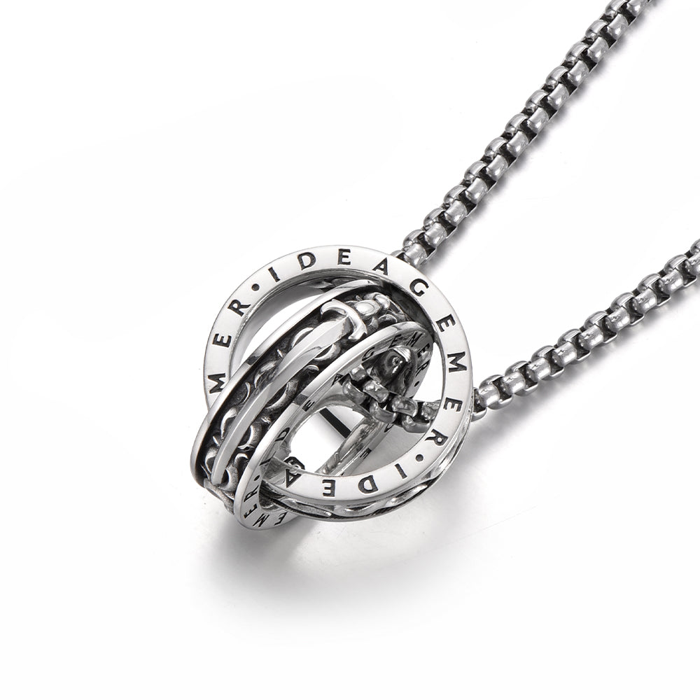 Vintage Sword & Flame Double Ring Necklace