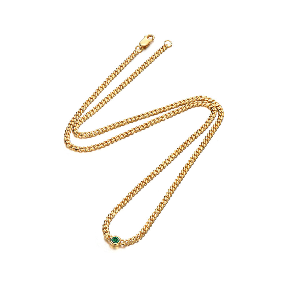 3mm Solo Gem Curb Cuban Link Chain Necklace