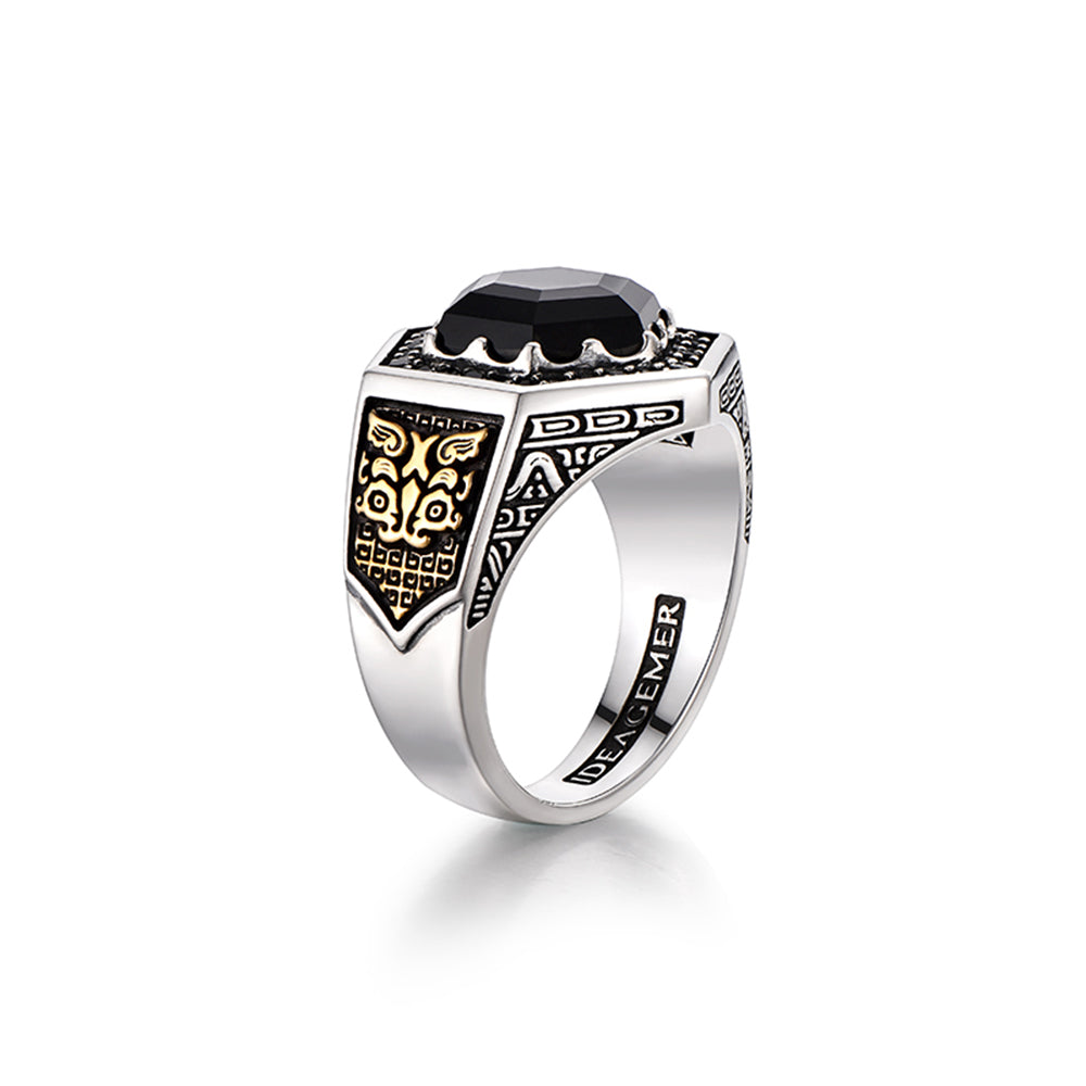 Ancient Hexagon Black Onyx Signet Ring