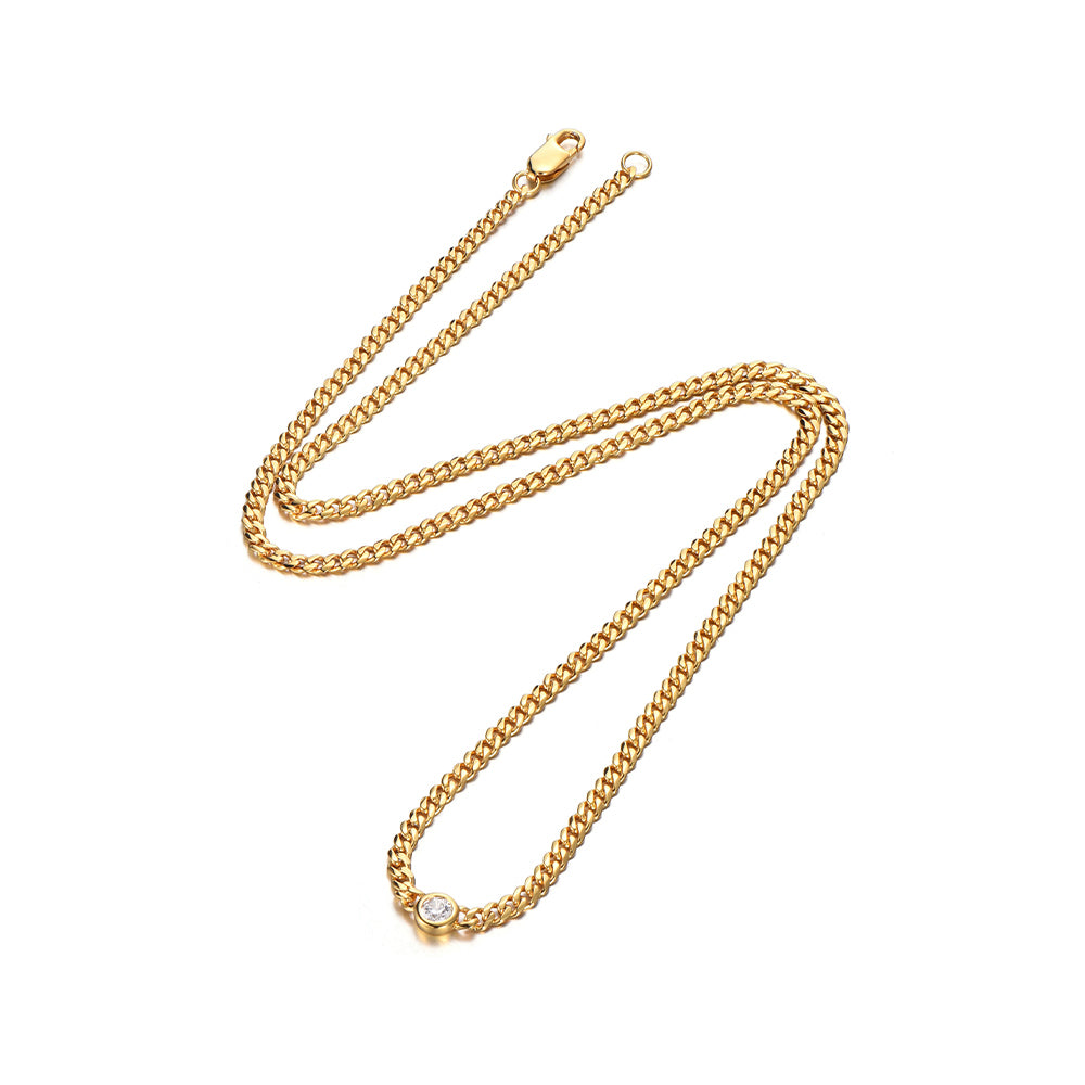 3mm Solo Gem Curb Cuban Link Chain Necklace