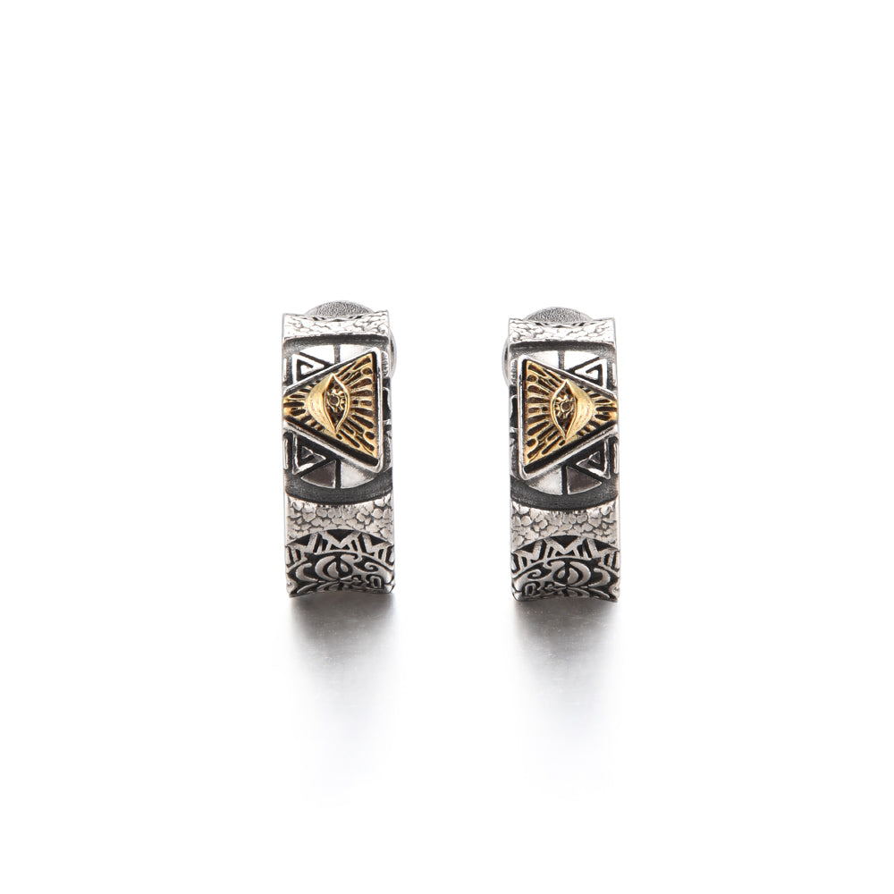 Vintage All Seeing Eye Totem Hoop Earrings